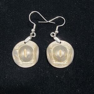 Miniature Cowboy Hat Five Cents Earrings US Nickel Coin Base Handmade Southwest